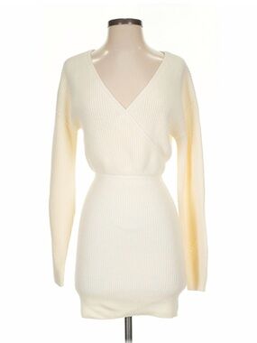 Tularosa Cream Ribbed V-Neck Sweater Dress